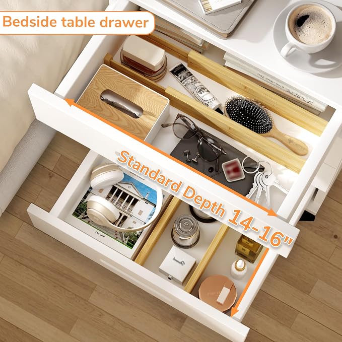BAMEOS Bamboo Expandable Drawer Dividers – Fits 13.3"–19" Drawers, 2" High, Set of 4 | Spring-Loaded Bamboo Separator for Kitchen Island, Bathroom Vanity & Dresser Drawers - Image 6