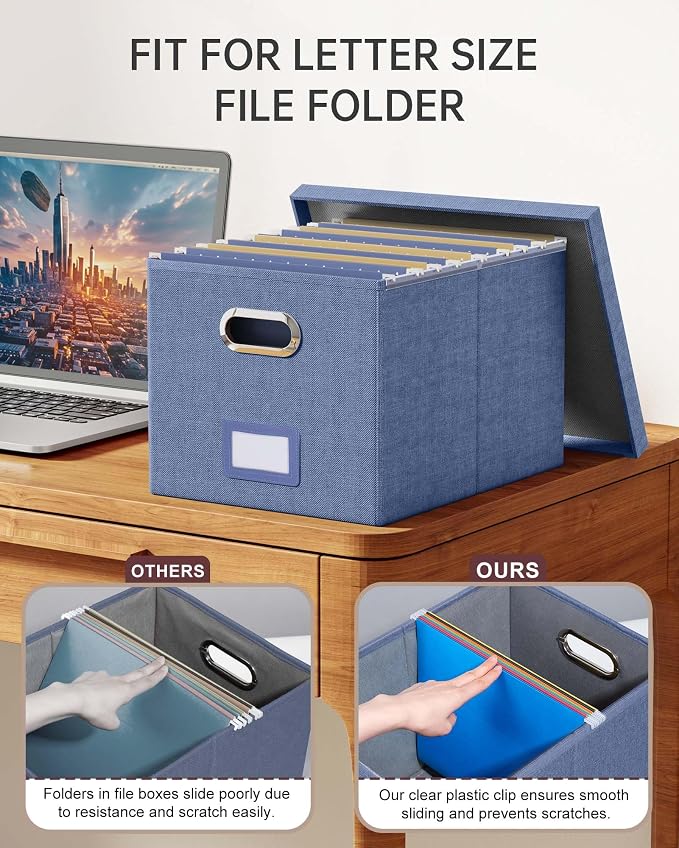 2 Pack File Storage Organizer, Document Organizer, Portable File Box with Lid, Fit for Letter/Legal File Folder Storage,Blue-Box only - Image 4