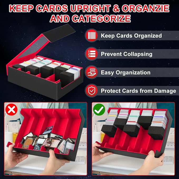 AOBOPLE 3900+ Trading Card Storage Box, Clear Lid and Magnetic Closure | 5-Row Card Box,PU leather,48 Dividers + 5 Foam Supports,Card Organizer For MTG TCG Sports, Gift For Collectors - Image 4