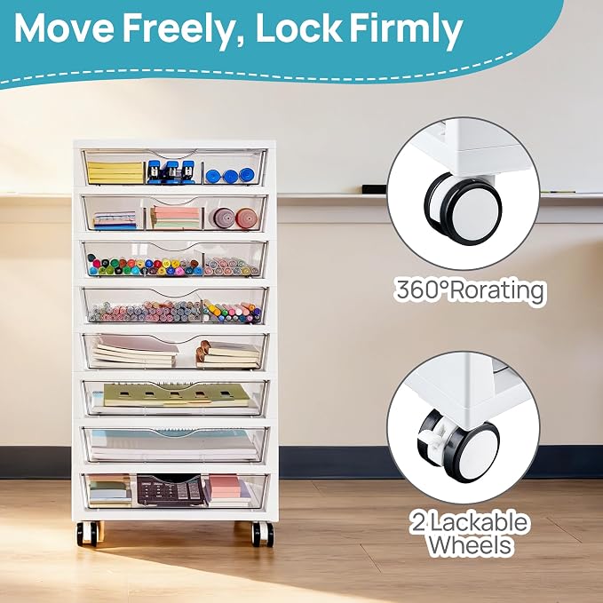 Vtopmart 8 Tier Rolling Cart with Drawers, Clear Plastic | Removable Dividers, Visible Storage, Sturdy Design, For Building Blocks, Toys, Art, Office & Craft Supplies - Image 6