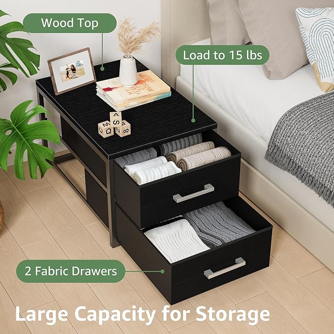 BOLUO Stackable Storage Drawers Narrow Closet Organizers and Storage Fabric Black 2 Drawer Dresser for Bedroom Modern - Image 6