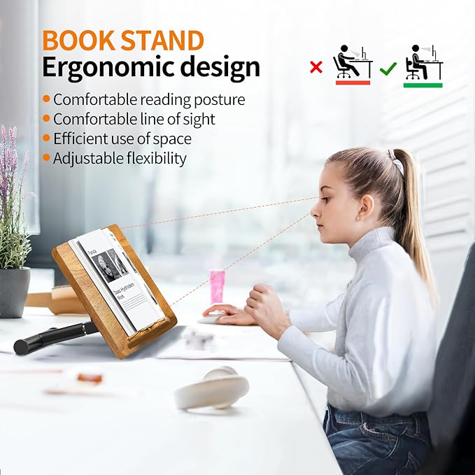 2-in-1 Floor Music Stand & Desktop Book Stand, 16.5"–51" Height Adjustable | 100% Solid Wood, Floor Reading Stand with Page Clip for Sheet Music, Cookbooks, Projector (Rubberwood, 11.8" x 16.5" Panel) - Image 4
