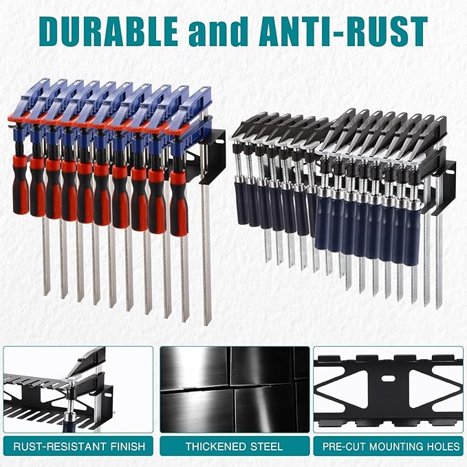 Blulu 2 Pcs F-style Clamp Holder 16 Inch F-style Clamp Storage Tool Rack Organizer Wall Mount for Shed Garage Pegboard Workshop Home - Image 3