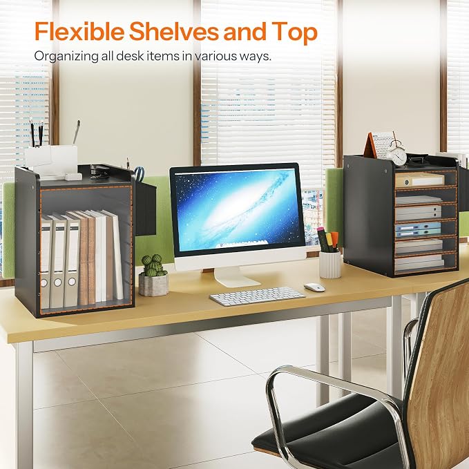 HOOBRO Adjustable Countertop Mail Sorter, 6 Tier Wooden Paper Organizer, Vertical Literature Organizer with Side Storage, Office Mailbox Cubbies, Classroom Mailbox, for Home, Office, Black BB34WF01 - Image 4