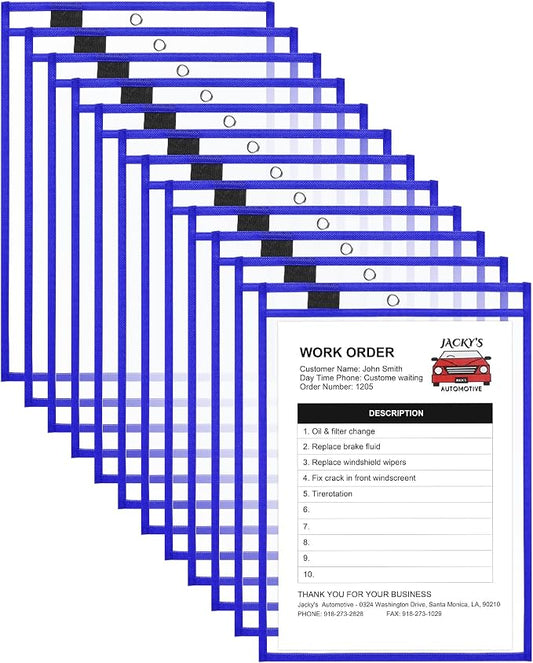 Nezyo Dry Erase Pockets Plastic Job Ticket Holders Shop Holder Order Pockets Clear Sleeves Tickets Folders Plastic Sleeves Paper Teacher Supplies for Classroom (14 x 10 in,Blue,12 Pcs) by Nezyo