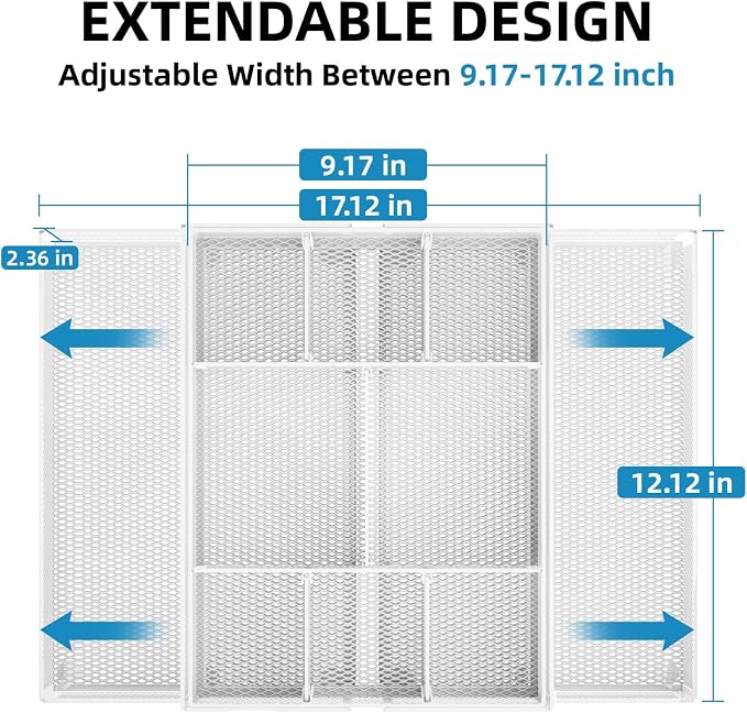 Marbrasse Expandable Desk Drawer Organizer, Mesh Drawer Organizer Tray with 10 Adjustable Compartments, Desk Organizers and Accessories for Office Supplies, Makeup & Vanity (Expandable White-2 pack) - Image 2