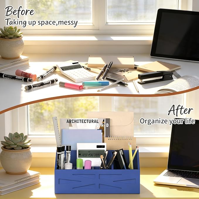 Wood Mail Organizer Countertop,Farmhouse Desk and Kitchen Countertop Storage, Letter Sorter, Desk Mail and Bill Organizer, Desktop File and Paper Holder (Blue) - Image 3