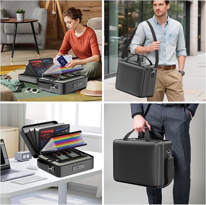 ENGPOW Fireproof Document Box with Lock & 13 Pockets Accordion File Folder | Hard Case File Organizer Home Safe Box with Multi Pockets,Protects Important Documents,Certificates,Laptop,Passports,Black - Image 7