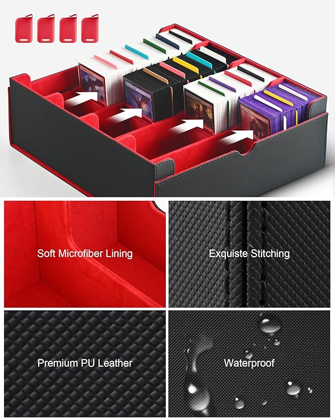 ZLCA Card Storage Box for MTG PTCG, Commander Deck Box Holds 3200+ Cards, Trading Card Storage Case with 4 Stoppers, Card Organizer for TCG Sport Cards(Black&Red) - Image 5