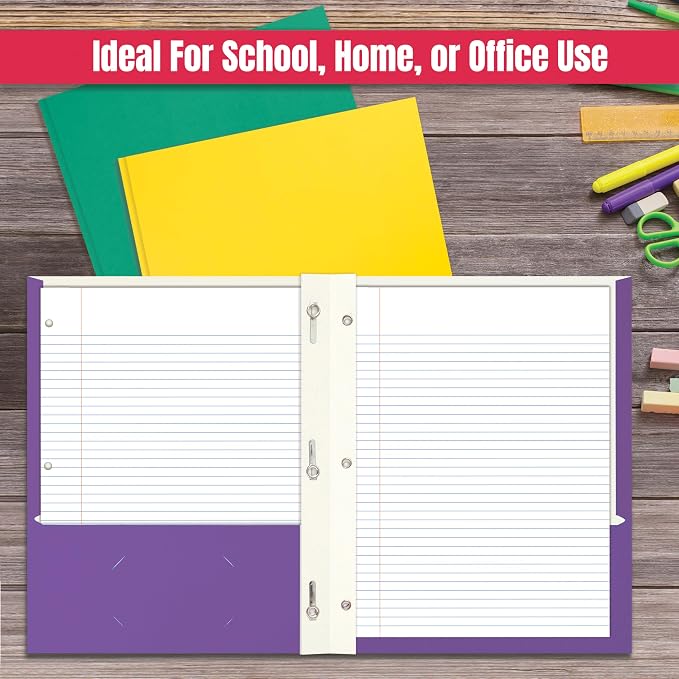 Letter Size Paper Portfolios by Better Office Products, Case of 100, Assorted Primary Colors, with Fasteners (Contemporary, 2 Pocket Paper Folders with Fasteners) - Image 6