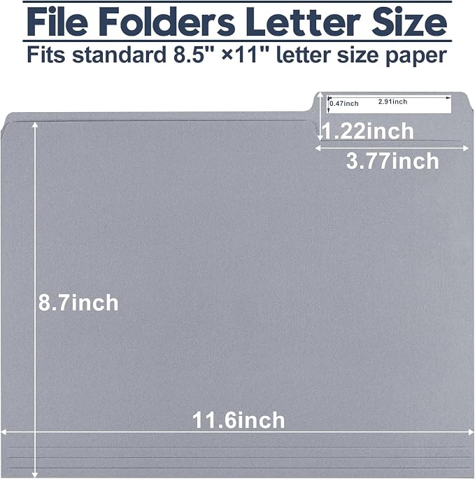 File Folders,150 Pack 1/3 Cut Tab Bulk Colored File Folders,Letter Size 8.5" x 11",Durable Paper Folders with Blank Labels for Office Business School Home Use,Cold Gray - Image 2