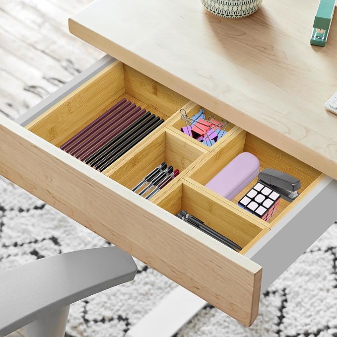 VaeFae 5 PCS Bamboo Drawer Organizers Set, 5-size Organizer Box, Storage Bins for Kitchen, Bathroom, Office, Bedroom and Living Room - Image 5