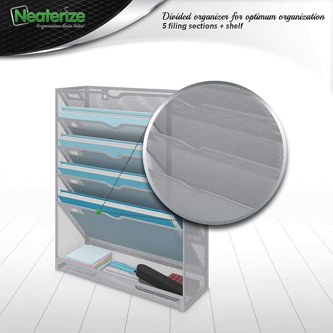 NEATERIZE Item Container, Mail Organizer for Wall, Mesh Hanging File Organizer, For Papers, Folders, Files Clipboard & Magazine Organization - Home, Office Classroom, Metal, Paper, Gray - Image 3