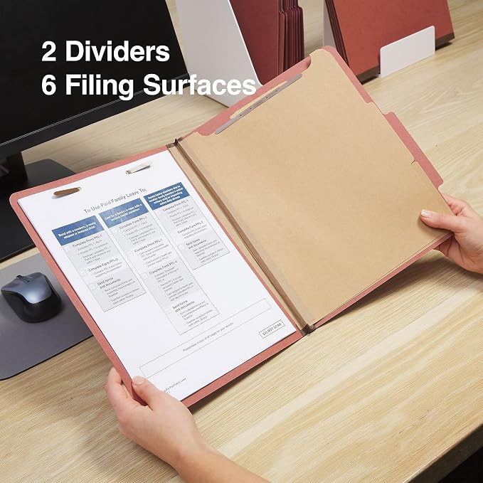 Staples 100% Recycled Pressboard Classification Folders, Letter Size, 2‑Dividers, 2.5" Expansion, Brick Red – 40/Carton - Image 4