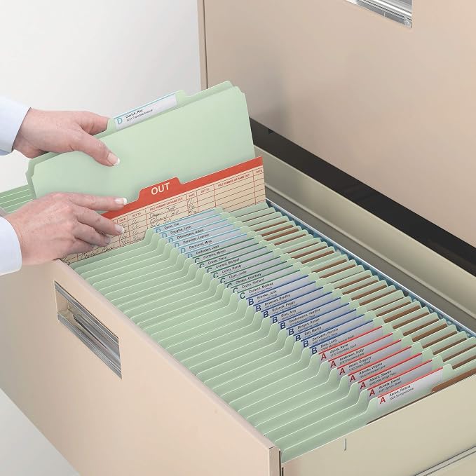 Smead Pressboard Classification Folder with SafeSHIELD Fasteners, 2 Dividers, 2" Exp, 1/3-Cut Tab, Legal Size, Gray/Green, 10 per Box (19215) - Image 5