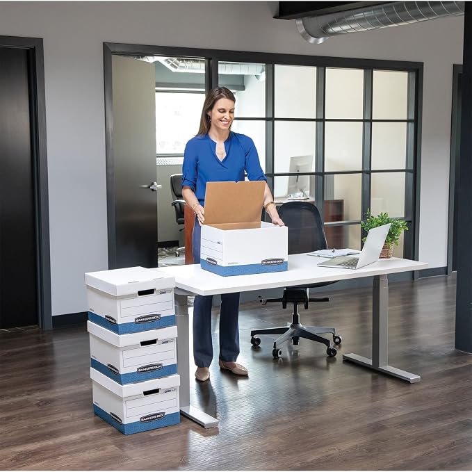 Bankers Box 12-Pack Medium-Duty File Storage Boxes, Letter/Legal, FastFold | Speed through filing with FastFold setup, sturdy stacking, reinforced handles, and dependable document protection. - Image 2