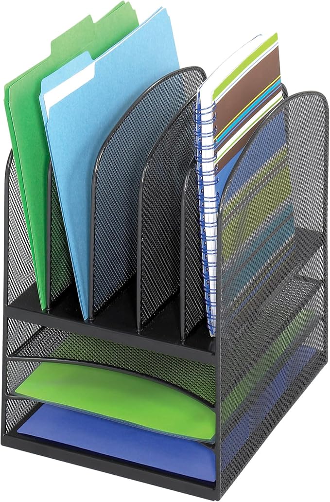 Safco 3266BL Onyx Mesh 5 Sorter, 3 Tray Desktop Organizer. Durable Steel Mesh Construction -3 Horizontal Trays. Multifunctional Use Ideal for Cubicles, Home Offices, Mail Rooms & Classroom by SafcoProducts