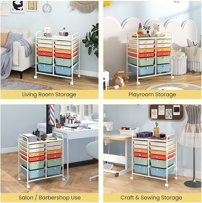 Moccha 12-Drawer Rolling Storage Cart - Utility Cart on Wheels with Lockable Casters for Craft Art Supply Paper Salon, Mobile Drawer Carts for Classroom Teacher School Office, Macaron - Image 7