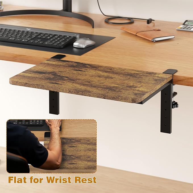 Desk Extender, 15-inch Clamp-On Desk Shelf, Height-Adjustable Desktop Shelf Organizer for Monitors Office and Gaming Accessories, Arm Support Table Extension, 44lbs Heavy Duty, Dark Brown - Image 6