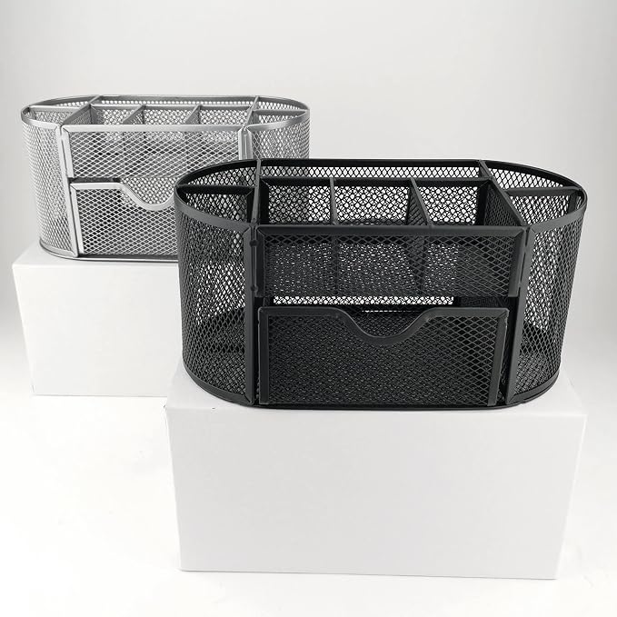 D.RECT Desk Organizer | Metal Pencil Holder | Mesh Desk Shelf with Note Holder | Perfect for School, Office, Home | 350 x 297 x 275 mm | Black - Image 6
