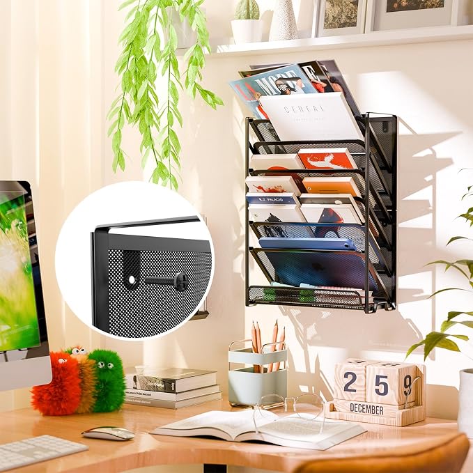 Simple Trending Wall File Organizer, Mesh 7-Tier Vertical Hanging File Holder, Desktop Metal Files Rack for Office and Home, Black - Image 3