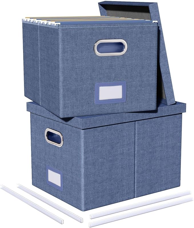 2 Pack File Storage Organizer, Document Organizer, Portable File Box with Lid, Fit for Letter/Legal File Folder Storage,Blue-Box only by Oterri