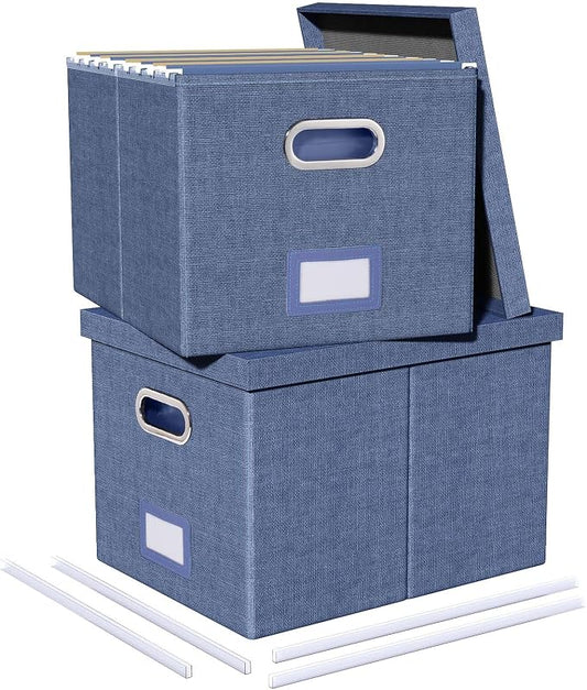 2 Pack File Storage Organizer, Document Organizer, Portable File Box with Lid, Fit for Letter/Legal File Folder Storage,Blue-Box only by Oterri