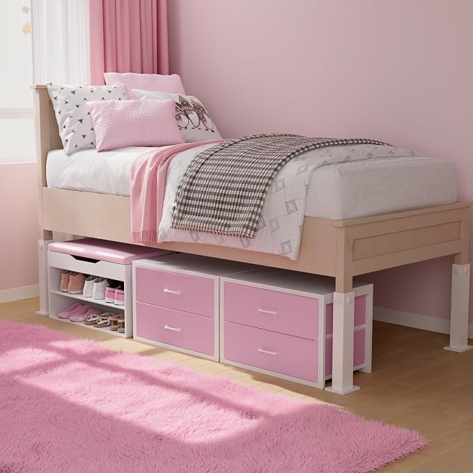 BOLUO Stackable Storage Drawers Closet Organizers and Storage Fabric White 2 Drawer Dresser for Bedroom Modern Pink - Image 6