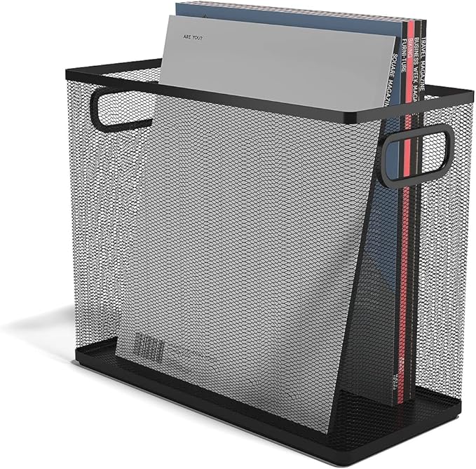 TRU RED Wire Mesh File Organizer, Large Single‑Compartment, Black – Desktop File Holder for Folders & Documents by TRURED