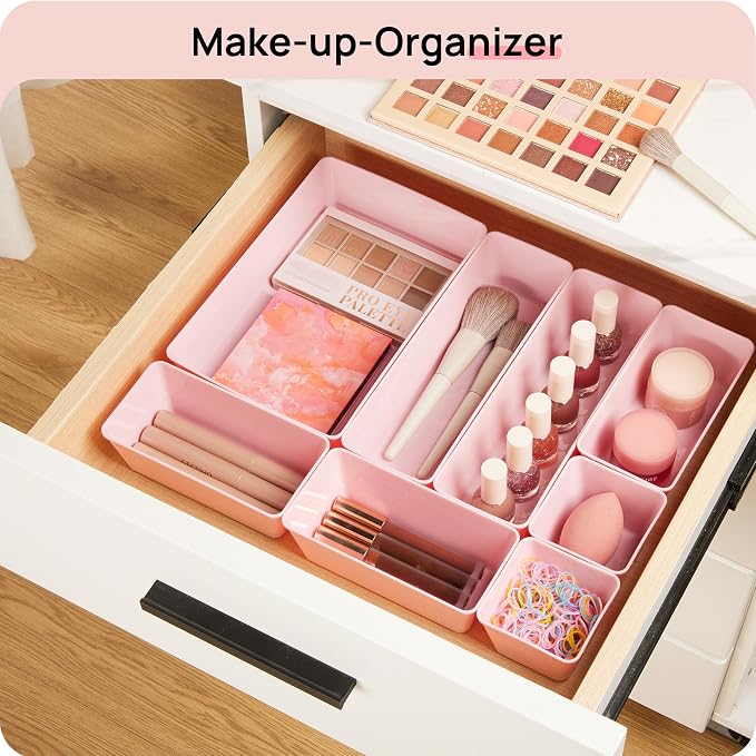 Vtopmart 25 Pack Plastic Drawer Organizers with Non-slip Rubber Pads | 4-Size Versatile Makeup Organizer, Storage Containers Small Bins for Makeup, Jewelries, Bedroom, Kitchen Utensils and Office - Image 4