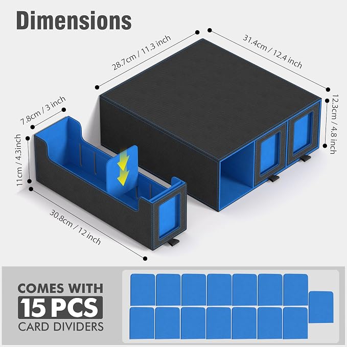 3-Drawer Trading Card Storage Box Holds 2500+ Cards (Blue) | Stackable design,15 dividers included,Desktop card organizer,Bulk card storage,for sports/TCG/MTG/Pokemon cards - Image 2