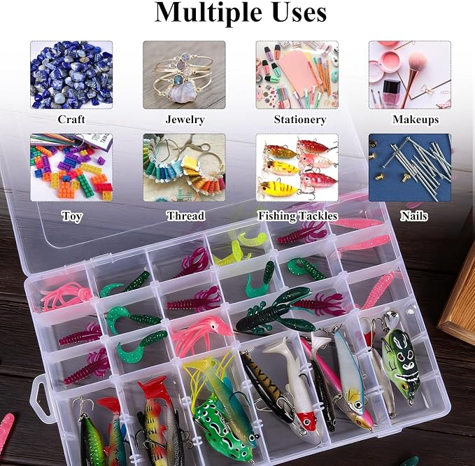 Bead Organizer Storage 8 Pack 36 Grid Jewelry Tackle Craft Box Adjustable | Clear Plastic, Adjustable Dividers, Label Stickers Included, for Beads Jewelry Crafts Fishing Tackle and Small Parts - Image 5