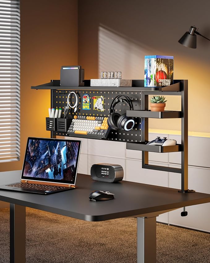 Clamp on Desk Shelf, 44" Desktop Shelving System, Black | with Pegboard and Accessories, Desktop Organizer with 2-Tier Shelf, Desk Pegboard for Office Home Gaming - Image 8