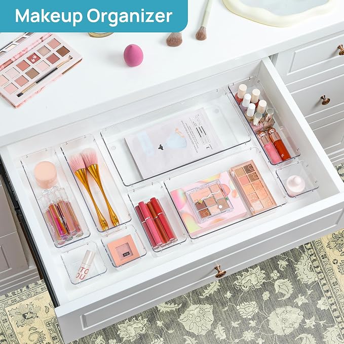 Vtopmart 88PCS Clear Plastic Drawer Organizers Set, 5-Size Versatile Bathroom Drawer Organizer Trays, Storage Bins for Makeup, Vanity, Kitchen Gadgets Utensils and Office - Image 4