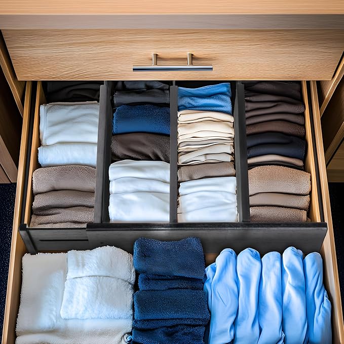 Utoplike Bamboo Drawer Dividers Large, 4" High Kitchen Drawers Organizers | For Utensils, Clothing，Spring Loaded, Works in Bathroom, Dresser, Desk, 4 PCS, Black, Fit for 18.6" to 20.6" Inner Drawer - Image 7