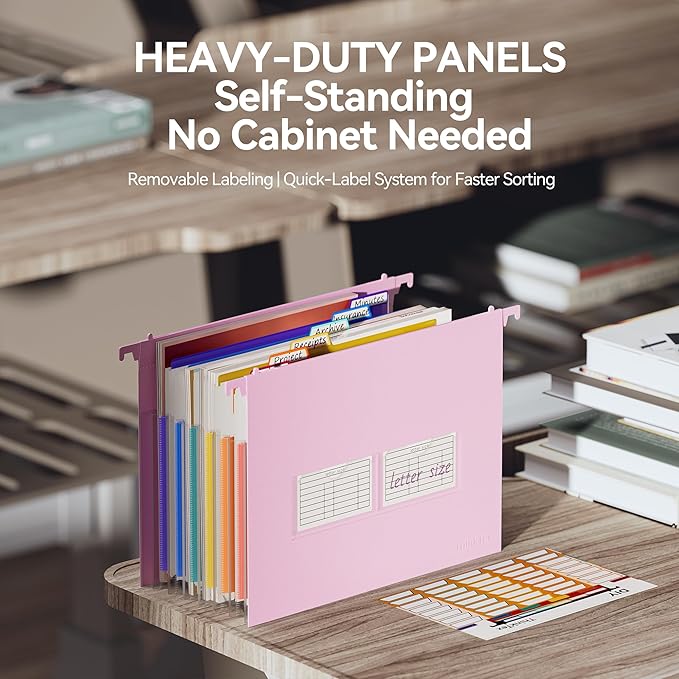 ThinkTex Plastic Expanding Hanging File Folders, 7 * 1.2" Accordion Pockets | Large Capacity, Multi-Color Tabs, Letter Size for Filing Cabinet - Purple - Image 5