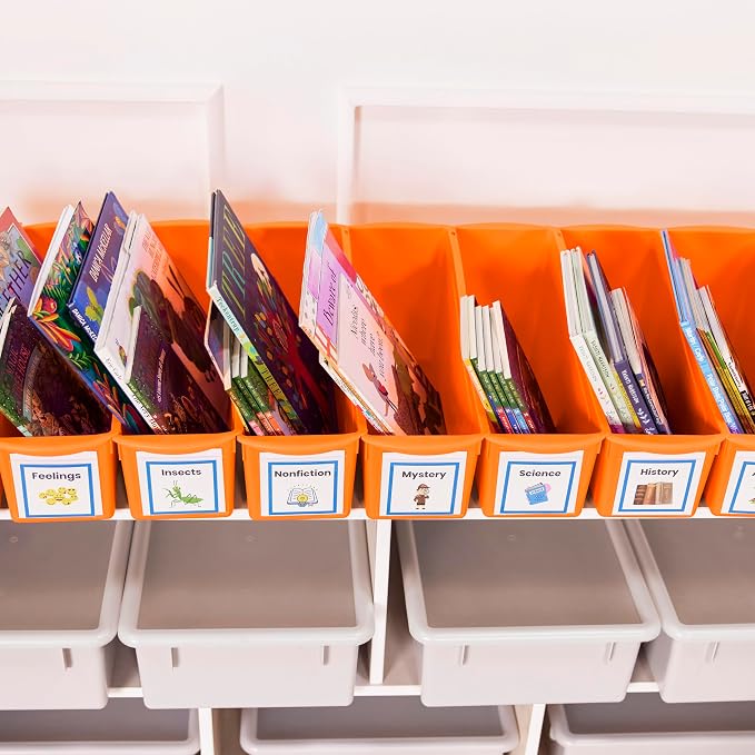 ECR4Kids Linking Plastic Storage Book Bin, Multipurpose Organization, Neon Orange, 10-Piece - Image 11