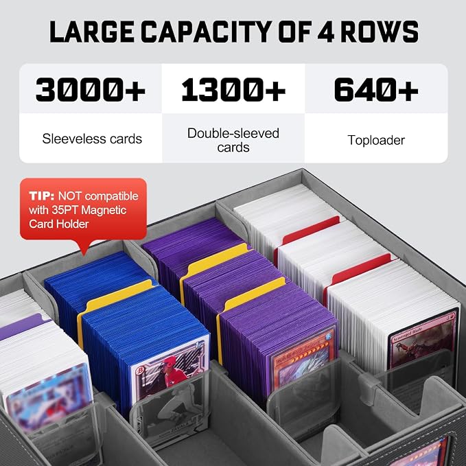 ZLCA MTG Storage Box 4-Row with Handle, MTG Deck Box | Holds 3000+ Trading Cards with Portable Handle, Commander Storage Card Case for Top Loaders TCG PTCG Sport Card(Black&Grey) - Image 3