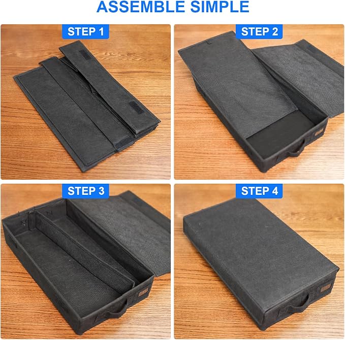 Cassette Tape Storage Box with Handles and Lid – Cassette Tape Holder and Organizer with External Label Slots, Stackable Cassette Storage Rack, 4Pack-Black - Image 4