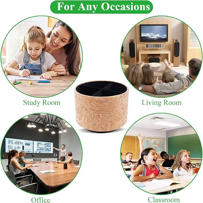 Round Leather Art Supply Organizer,Remote Control Holder,360 Degree Spinning,Multi-Functional Pencil Holder,4 Compartments Desktop Stationary Organizer(1-Wood Leather Gold)