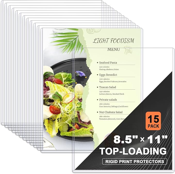 Ndsox 15 Pack 8.5" x 11" Rigid Print Protectors Clear Hard Plastic Sheet Protectors Top Loading for Birth Certificates, Documents, Posters, Photos, Meuns, Heavy Duty No-Hole Plastic Document Sleeves by NDSOX