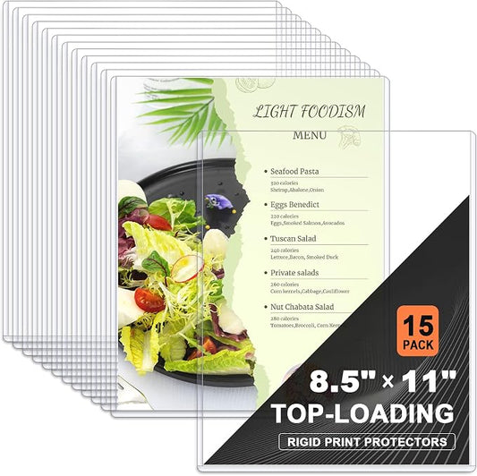 Ndsox 15 Pack 8.5" x 11" Rigid Print Protectors Clear Hard Plastic Sheet Protectors Top Loading for Birth Certificates, Documents, Posters, Photos, Meuns, Heavy Duty No-Hole Plastic Document Sleeves by NDSOX