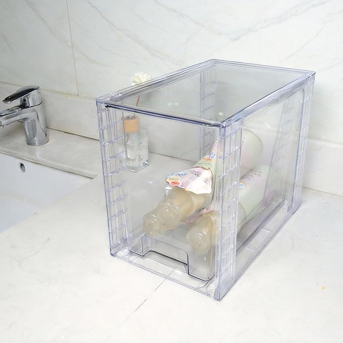 High Clear Stackable Storage Drawers(4 Pack), High-strength Plastic Organizer Bins with Handles for Skincare Bathroom Cabinet Vanity Undersink Kitchen Pantry BPA-Free Storage Containers - Image 7
