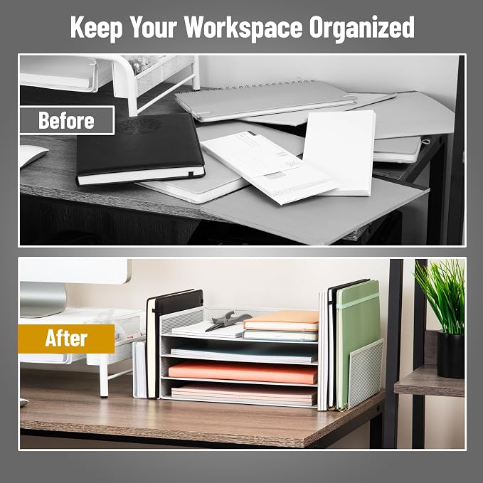 Mind Reader Desktop Organizer, File Storage, Paper Tray, Workspace, Office, Metal Mesh, 16.75"L x 9.15"W x 6"H, White - Image 5