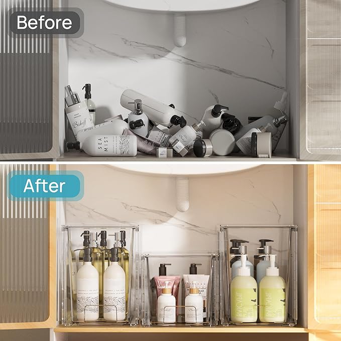 Vtopmart 2 Pack Clear Stackable Storage Drawers,9.7" High Plastic Organizers Bins for Skincare, Bathroom Supplies,Ideal for Cabinet,Undersink,Vanity,Kitchen,Pantry Organization - Image 7