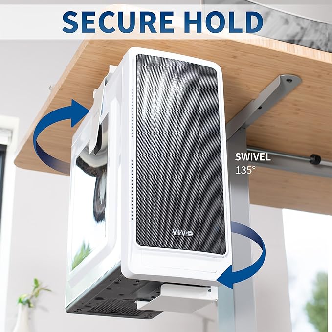 VIVO Adjustable Under Desk and Wall Mount for PC 3.5-7.8 inches Wide, Computer Case CPU Holder with Swivel and Secure Locking, White, MOUNT-PC01W | 3.5 to 7.8 inch Wide Adjustable Computer Mount, CPU Case Machine Holder Stand, Swivel and Secure Locking... - Image 2