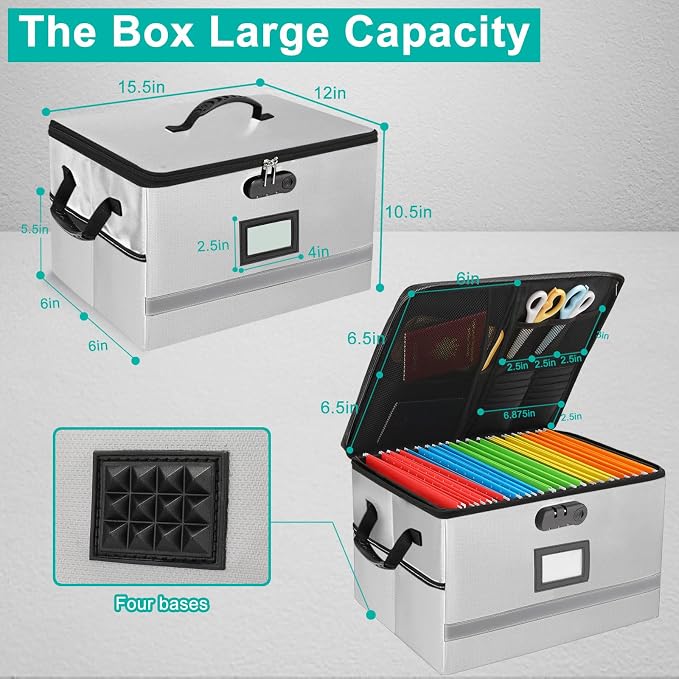 EXLIFBAG File Organizer, Fireproof File Box with Lids, Important Document Organizer Box with Lock, Portable File Folder Organizer with Handle - Image 3
