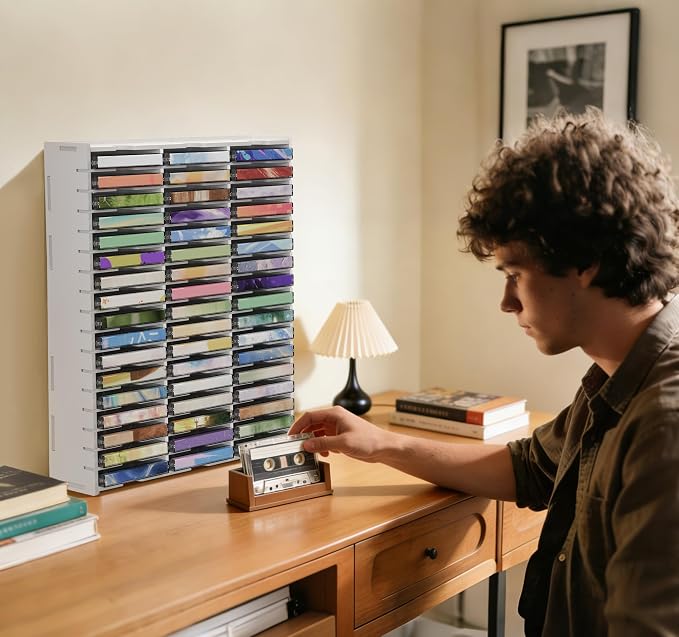 Cassette Tape Storage 51 Slot Desktop Rack 2PCS | Holds up to 102 Cassette Tapes, Wall-Mounted Design Keeps Audio Tapes Organized and Easy to Access - Image 4