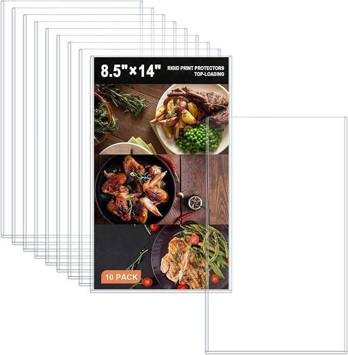 Ndsox 10 Pack 8.5" x 14" Rigid Print Protectors Clear Hard Plastic Sheet Protectors Top-Loading Rigid Menu Covers for Legal Size Paper, Documents, Photo, Posters, Prints, Artworks, Birth Certificates by NDSOX