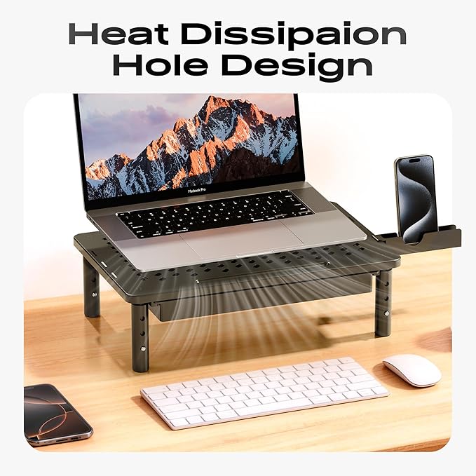 Computer Monitor Stand Riser with Storage, 3 Height Adjustable Laptop Desktop Monitor Stand with Drawer, Metal Short Printer Table, Stand Riser for Desk, Office Desk Organizers and Accessories, 1 Pack - Image 5